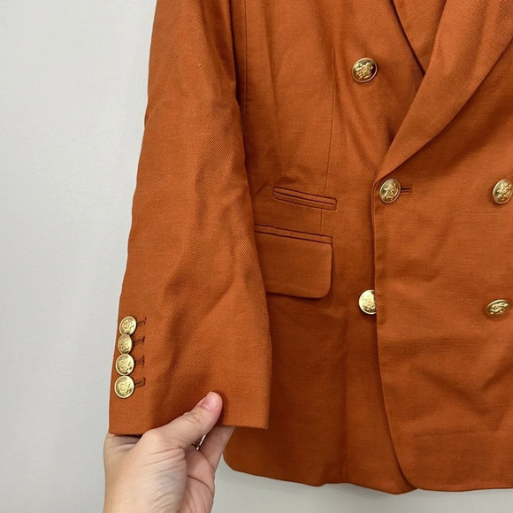 J Crew Womens Bristol Blazer 0 Linen Business Burnt Orange Fall Gold Button NEW - Picture 5 of 8